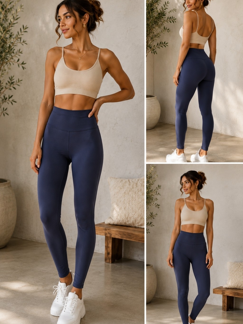 Zenana Navy Blue High Waisted Athletic Leggings XL Stretch Workout Yoga Pants